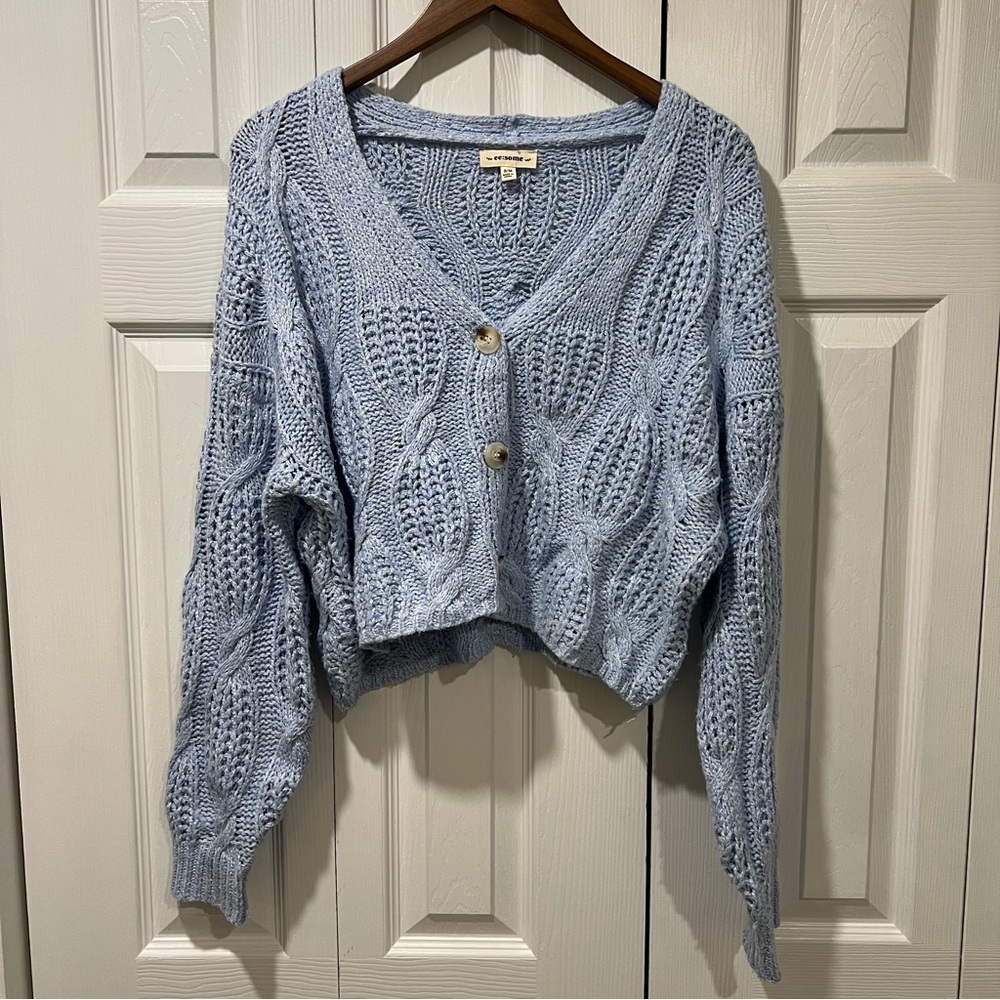 eesome Blue Cable Knit Cardigan